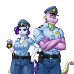  anthro badger big_breasts breasts clothing crossed_arms dragon duo equid equine female friendship_is_magic gun hand_on_hip handgun holster holstered_pistol horn looking_at_viewer male mammal mustelid musteline my_little_pony pia-sama pistol police police_hat police_uniform ranged_weapon rarity_(mlp) simple_background spike_(mlp) unicorn uniform weapon 