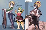  absurd_res anthro apron apron_only areola areola_slip barefoot batartcave black_tail bottomwear breasts cheetah clothed clothing cutlery duo eye_contact felid feline female fully_clothed grey_body grey_tail hair hand_on_hip hi_res holding_apron holding_object holding_spoon jade_(pelao0o) kitchen_utensils looking_at_another looking_down looking_up mammal mature_female mostly_nude narrowed_eyes pantherine pants shadow shorts spoon spots spotted_body spotted_tail standing striped_body striped_tail stripes tiger tools topwear two_tone_tail 