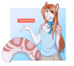  2020 accelo accelo_(character) alpha_channel anthro brown_hair digital_media_(artwork) felid female flat_chested fur hair heterochromia looking_at_viewer male_(lore) mammal orange_hair pantherine pink_body pink_fur snow_leopard solo 