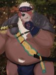  2020 absurd_res anthro belly black_nose bulge clothing hi_res humanoid_hands kemono kimun_kamui_(tas) kisaragi_syoo loincloth male mammal moobs navel nipples one_eye_closed overweight overweight_male solo tokyo_afterschool_summoners ursid video_games wink 