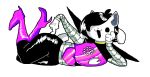  arm_support black_hair boots clothing footwear fur gloves hair hair_over_eye handwear high_heeled_boots legwear lying mammal mettaton mysteriousmisty on_side one_eye_obstructed open_mouth simple_background tem temmie_(undertale) thigh_boots thigh_highs undertale video_games white_background white_body white_fur 