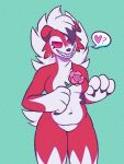  &lt;3 2020 3:4 ? anthro black_claws black_nose breasts claws eyelashes featureless_breasts featureless_crotch female fingers flower fur green_background hair lycanroc midnight_lycanroc navel nintendo nude plant pok&eacute;mon pok&eacute;mon_(species) red_body red_eyes red_fur red_sclera sharp_teeth simple_background smile teeth unikhroma video_games white_body white_fur white_hair 