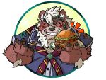  2020 anthro burger clothing eyes_closed food humanoid_hands kimun_kamui_(tas) male mammal okudami overweight overweight_male shirt solo tokyo_afterschool_summoners topwear ursid video_games 