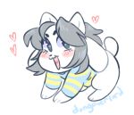  &lt;3 all_fours animated blue_eyes blush dongoverlord eyebrows fur grey_hair hair looking_at_viewer low_res mammal open_mouth short_playtime signature simple_background striped_shirt tailwag tem temmie_(undertale) undertale video_games white_background white_body white_fur 