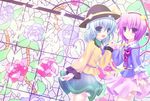  bad_id bad_pixiv_id flower hat holding_hands komeiji_koishi komeiji_satori multiple_girls petals pink_eyes pink_hair shimotsuki_keisuke siblings silver_hair sisters stained_glass touhou 