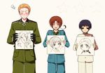  axis_powers_hetalia black_eyes black_hair blonde_hair blush brown_hair closed_eyes germany_(hetalia) gloves h_lala japan_(hetalia) multiple_boys northern_italy_(hetalia) sketch smile uniform 