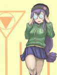  glasses knocks long_hair milestone opaque_glasses purple_hair radirgy school_uniform solo tadayo_aita 