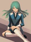  blue_hair bodysuit hair_over_one_eye inazuma_eleven inazuma_eleven_(series) kazemaru_ichirouta long_hair male male_focus sitting trap 