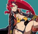  bikini breasts choker core_drill cosplay covered_nipples curvy drill goggles goggles_on_head grin jacket large_breasts long_hair matsukaze_yukiji ponytail red_hair simon simon_(cosplay) smile swimsuit tengen_toppa_gurren_lagann tengen_toppa_yoko_w_tank trench_coat yellow_eyes yoko_littner 