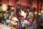  bad_id bad_pixiv_id brown_hair festival fish hair_ornament hairclip highres japanese_clothes kimono long_hair original red_eyes solo thorupanda twintails 