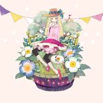  bad_id bad_pixiv_id blonde_hair flower hat komagarita letter long_hair nature original sitting skirt smile solo 