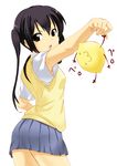  :3 ^_^ closed_eyes food fruit highres iga_tamaki k-on! lemon nakano_azusa outstretched_arm reaching school_uniform simple_background skirt solo sweater_vest 