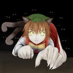  all_fours animal_ears bad_id bad_pixiv_id bow brown_hair cat cat_ears cat_tail chen crawling foreshortening hands hat horror_(theme) multiple_tails short_hair smile solo tail touhou yellow_eyes zzzz 