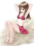  armpits arms_up barefoot bikini brown_eyes brown_hair feet lips long_hair nail_polish original pink_nails skirt solo swimsuit tama_(tama's_website) toenail_polish 