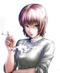  bad_id bad_pixiv_id black_eyes cigarette copyright_request omega_(75258982) pink_hair short_hair smoking solo 
