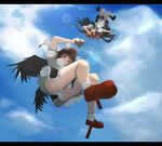  :o bad_id bad_pixiv_id black_hair black_wings camera flying from_below geta hat himekaidou_hatate kopperi legs lens_flare letterboxed long_hair midair multiple_girls panties pantyshot red_eyes shameimaru_aya short_hair tengu-geta tokin_hat touhou twintails underwear upside-down upskirt wings 