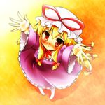  blonde_hair blush bow carry_me dress hat lolikari outstretched_arms outstretched_hand reaching red_eyes solo touhou yakumo_yukari younger yube_(skyhacker) 