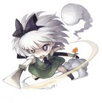  bad_id bad_pixiv_id bangs blunt_bangs chibi dust flower foreshortening hair_ribbon highres katana konpaku_youmu konpaku_youmu_(ghost) mitsuki_(goomoku) open_mouth ribbon short_hair silver_hair solo sword touhou weapon 