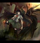  arm_cannon bad_id bad_pixiv_id black_hair black_wings feathers red_eyes reiuji_utsuho rifsom solo thighhighs touhou weapon wings 