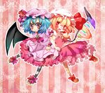  bad_id bad_pixiv_id bat_wings beni0012 blonde_hair blue_hair blush brown_eyes flandre_scarlet hat highres multiple_girls red_eyes remilia_scarlet siblings sisters touhou wings 