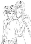  1boy 1girl artist_request chinese_clothes couple double_bun double_buns female fingerless_gloves gloves grin hand_holding headband holding_hands hyuuga_neji long_hair male monochrome naruto short_hair smile standing tenten 