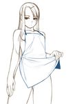  apron hair_ornament hairclip hands ino lineart mochizuki_nonoka monochrome multiple_monochrome naked_apron otome_function simple_background sketch solo white_background 