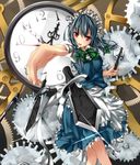  braid clock gears izayoi_sakuya knife maid maid_headdress red_eyes short_hair silver_hair solo touhou twin_braids unasaka_ryou 