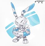 2024 2024_pokemon_gigaleak 3_fingers 3_toes ambiguous_gender beta_pokemon_(species) beta_pokemon_games blue_body english_description eyes_closed feet fingers lagomorph lordyanyu mammal nintendo pokemon robot_anthro serious solo tail toes warabbit white_body