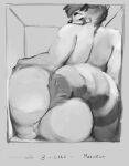 2020 ailurid anthro balls big_balls big_butt biped butt fluffy fluffy_tail fur genitals greyscale hair hi_res huge_butt lars_(mrmaxwell) looking_at_viewer looking_back looking_back_at_viewer male mammal monochrome nude oselotti rear_view red_panda simple_background solo tail