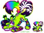 2_tails 4_toes alpha_channel ambiguous_gender anklet artist_name ass_up beaded_anklet beaded_jewelry beads bent_legs black_body black_ear_tips black_fur black_hair black_stripes blue_ear_piercing canid canine chotpot closed_smile colored dated digital_media_(artwork) dipstick_ears ear_markings ear_piercing english_description fangs feet feral fluffy fluffy_tail fur green_body green_fur green_sclera hair hair_over_eye hazard_(chotpot) hybrid jewelry light lighting low_res mammal markings mouth_closed multi_tail multicolored_body multicolored_ears multicolored_fur multicolored_outline multicolored_tail outline paws piercing pixel_(artwork) purple_ear_piercing purple_eyes purple_inner_ear purple_nose rainbow_body rainbow_fur rainbow_outline rainbow_tail shaded short_hair simple_background simple_shading smile solo sparklefur striped_markings striped_tail stripes surgical_suture tail tail_markings teeth toes transparent_background undead white_body white_fur white_tail zombie