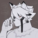 anthro bdsm bigbadnova bondage bound canid canine canis character_mask claws finger_claws full_body_suit fur hair hi_res male mammal mask mihoyo red_eyes solo von_lycaon white_body white_fur white_hair wolf zenless_zone_zero