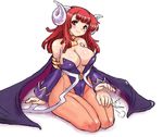  breasts cleavage demon_girl detached_sleeves disgaea dr.p horns huge_breasts la_pucelle lap_pillow leotard long_hair long_sleeves maou_prier pantyhose prier red_eyes red_hair seiza sitting thighs wings 