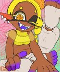 2024 5_fingers 5_toes animal_humanoid cephalopod cephalopod_humanoid dark_body dark_skin fangs feet female fingers frye_(splatoon) gum-k hi_res humanoid humanoid_feet humanoid_pointy_ears inkling marine marine_humanoid midriff mollusk mollusk_humanoid navel nintendo one_eye_closed plantigrade pointy_ears solo splatoon teeth toes wink