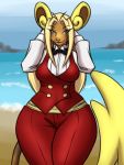  2020 alolan_raichu anthro bottomwear breasts clothed clothing female front_view fully_clothed furball hair nintendo pok&eacute;mon pok&eacute;mon_(species) portrait red_bottomwear red_clothing red_topwear regional_form_(pok&eacute;mon) solo thick_thighs three-quarter_portrait topwear video_games white_clothing wide_hips 