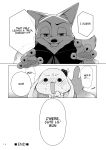  absurd_res alternate_version_at_source anthro blush bodily_fluids canid canine comic dialogue disney duo edit english_text fox fur hard_translated hi_res judy_hopps lagomorph leporid mammal monochrome nick_wilde open_mouth open_smile rabbit red_fox rikuo_(artist) smile speech_bubble tears text translated zootopia 