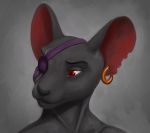  2019 anthro bandage digital_media_(artwork) ear_piercing fur grey_body grey_fur headshot_portrait komahu male mammal murid murine piercing portrait rat red_eyes rodent simple_background solo 