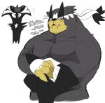  2020 anthro barazoku black_body black_fur black_nose blush clothing fur hyaku_(artist) japanese_text kemono legendary_pok&eacute;mon male nintendo pok&eacute;mon pok&eacute;mon_(species) simple_background solo text undressing urshifu video_games white_background 