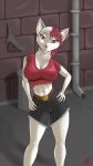  9:16 anthro big_breasts bin breasts cleavage clothed clothing female harkrun hi_res lysi pose poster punk solo street wall_(disambiguation) 