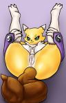  canid canine digimon digimon_(species) feces female fox fur hi_res humanoid lordcuckness mammal pooping renamon scat solo turds yellow_body yellow_fur 