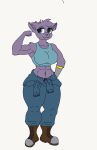  absurd_res anthro boots breasts chiropteran clothed clothing fangs female footwear fur hi_res jen_the_bat mammal muscular muscular_anthro pose purple_body purple_fur quidhansed reference_image robotic_arm simple_background solo teal_eyes thick_thighs white_background 