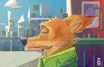  2020 anthro canid canine city city_background cityscape detailed_background digital_media_(artwork) disney fox fur geometric_background looking_away male mammal multicolored_body multicolored_fur nick_wilde orange_body orange_fur signature sketch solo two_tone_body two_tone_fur zhearun zootopia 