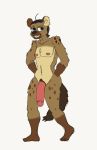  absurd_res aeric_laphs anthro belly big_penis blue_eyes brown_spots flaccid_cock genitals gold_(metal) gold_tooth hi_res hyaenid light_brown_fur male mammal penis quidhansed reference_image sharp_teeth slicked_back_hair smile solo spots spotted_hyena tan_belly teeth 