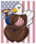  4th_of_july absurd_res accipitrid accipitriform anthro avian bald_eagle beak big_breasts bikini bird breasts clothing eagle feathers female fey96 food hi_res hot_dog huge_breasts non-mammal_breasts overweight overweight_female sea_eagle smile solo stars_and_stripes swimwear tail_feathers thick_thighs united_states_of_america 