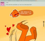  &lt;3 2018 anthro ask_blog blush bodily_fluids canid canine child cute_fangs daww english_text fainting falling fangs feet fox fred_(joaoppereiraus) fur happy hindpaw joaoppereiraus love male mammal orange_body orange_fur paws signature solo sweat teeth text young 