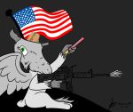  animated ar-15 avian burger eating feral flag food gryphon gunfire male mythological_avian mythology roman_candle simple_background solo stars_and_stripes thedrizzle404 united_states_of_america 