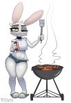  2020 absurd_res anthro barbecue bottomwear bulge cheek_tuft choker clothed clothing crop_top cutoffs daisy_dukes denim denim_clothing facial_tuft fire food footwear girly grey_eyes head_tuft hi_res holding_object hotpants jewelry lagomorph legwear leporid looking_at_viewer male mammal meat navel necklace one_eye_closed panties rabbit sandals sausage shirt shorts side-tie_panties signature simple_background smile smoke socks solo standing texi_(yitexity) thick_thighs topwear tuft underwear white_background wide_hips wink yellow_sclera yitexity 