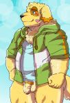  &lt;3 2020 anthro balls belly black_nose bluch canid canine canis clothing cu_sith_(tas) domestic_dog flaccid genitals hoodie humanoid_genitalia humanoid_hands humanoid_penis kemono male mammal overweight overweight_anthro overweight_male penis shirt solo tokyo_afterschool_summoners topwear video_games wiizeru3950 