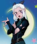  2019 4_fingers clothing elf female fingers hair horn horned_humanoid humanoid looking_at_viewer not_furry open_mouth parody pose purple_eyes rayla sailor_moon_(series) solo ta-na the_dragon_prince white_hair 