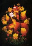  anthro canid canine claws female flower fox fur hair hi_res jewelry mammal mask navel necklace nude orange_body orange_fur plant red_hair scale_(artist) solo 