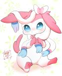 blush bow eeveelution female feral genitals hi_res looking_at_viewer m@rt nintendo pawpads paws pok&eacute;mon pok&eacute;mon_(species) pussy ribbons shy sitting smile solo sylveon video_games 